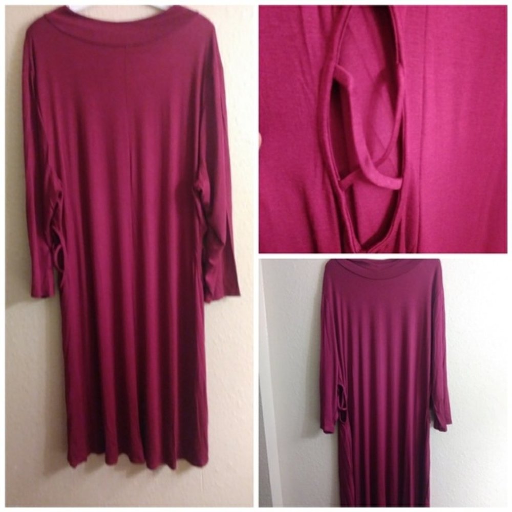 Burgundy Dress Peekaboo Sides Plus 1X- 3X